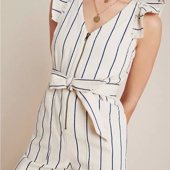 Anthropologie Pants - Anthropologie Navy and Cream Striped Jumpsuit